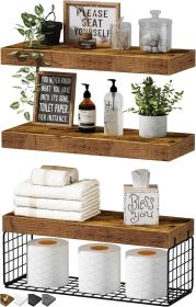 Bathroom Toilet Shelf - Wall-mounted floating shelf, ideal for storing toilet paper, small farmhouse style decorative shelf, 16 inches, 3-piece s